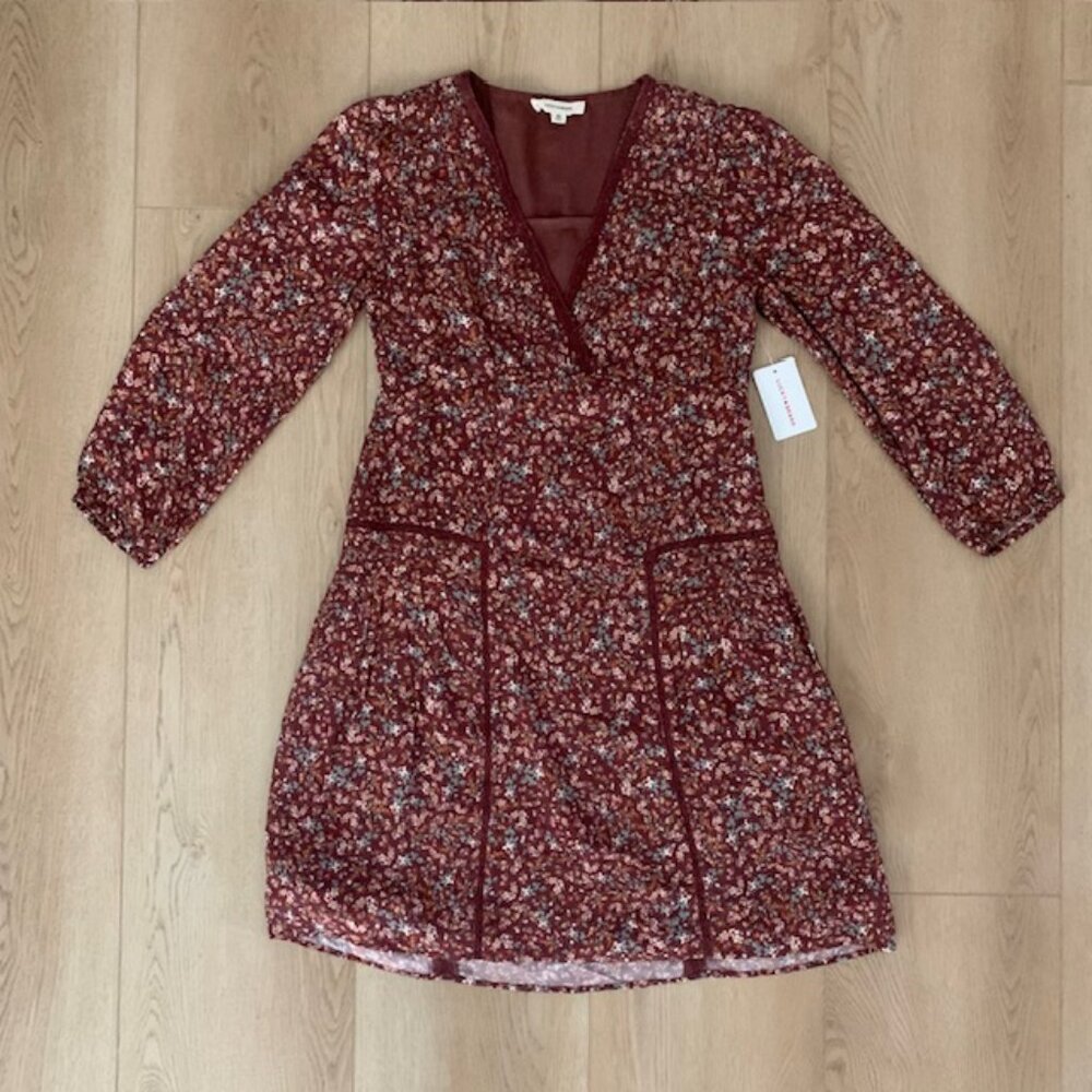 Lucky Brand NWT Floral Mini Dress XS Cottagecore Boho Fall - Picture 2 of 16